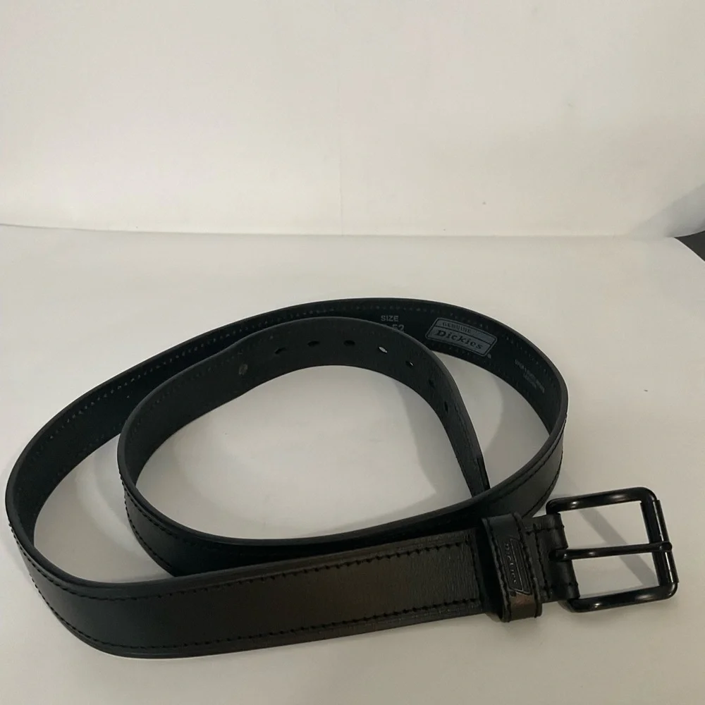 Genuine Dickies Black Leather Work Belt Dark Metal Buckle; Size: 50”-52” L; Nice